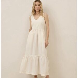 NEW Pact Organic Linen Canopy Maxi Dress Sleeveless Cream Ivory XL